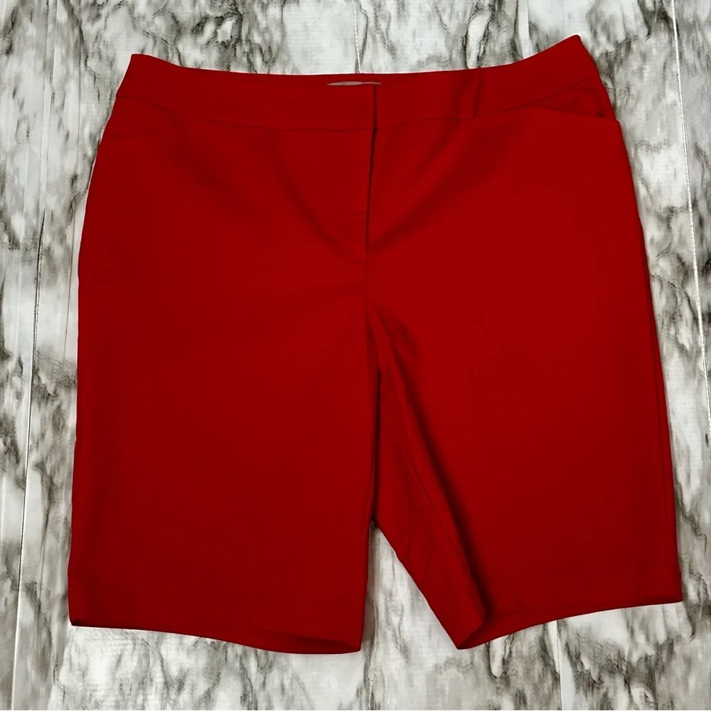 Chico's Red Bermuda Shorts Tailored Cotton Blend Classic Style Vibrant Color